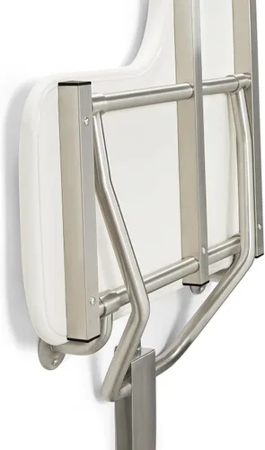Miniatura 10 de Seachrome Asiento de ducha Lift-Assist, en forma de L, zurdo, ADA, montaje en pared, acolchado blanco naugahyde