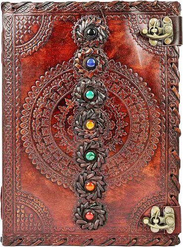 Miniatura 8 de Diario de cuero, libro de siete chakras, piedra medieval, hecho a mano, libro de sombras, cuaderno de oficina, libro de poesía, libro de bocetos