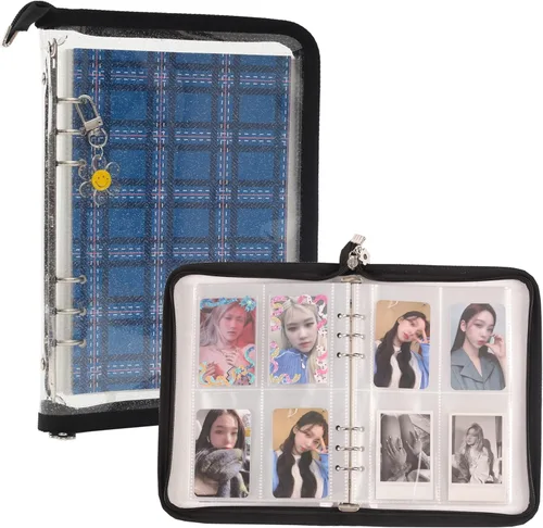 Miniatura 8 de Libro de 4 bolsillos para tarjetas fotográficas K-pop con 30 páginas interiores, 6 anillas, carpeta de tarjetas fotográficas A5, libro para Morado