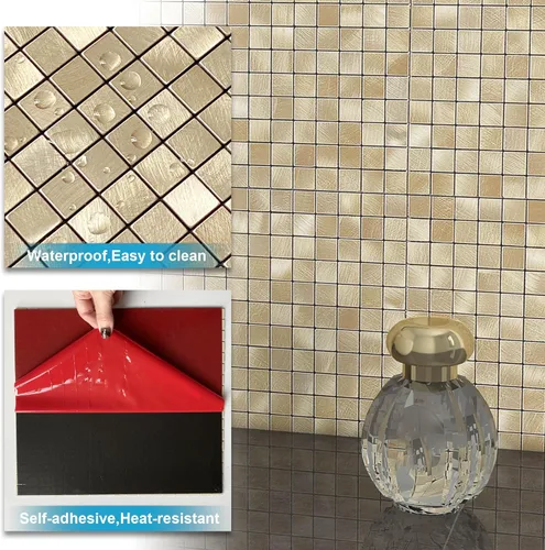 Miniatura 5 de BeNice Adhesivos de Azulejos para Salpicadero Despegar y Pegar, Azulejos Metálicos Pequeños Cuadrados Adhesivos para Pared de Cocina y Baño - 10