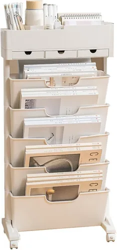Miniatura 8 de Estantería móvil con ruedas, carrito de estantería de 6 niveles, estantería portátil con ruedas, carrito de estantería móvil para cocina, baño, Azul