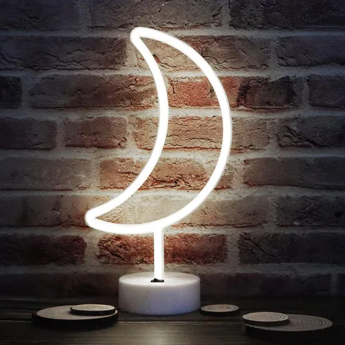 Miniatura 8 de Letreros LED de neón de luna, luces nocturnas moradas de media luna con USB, funciona con pilas, lámpara de luna para fiesta de cumpleaños, boda