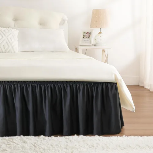 Miniatura 18 de Falda de cama RIMELA envoltura volante elástica que protege contra el polvo con color sólido, resistente a las arrugas y a la decoloración con Blanco