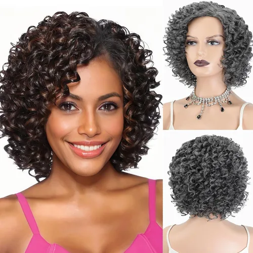 Miniatura 16 de XIUFAXIRUSI XIUFAXIRUSI Pelucas afro rizadas para mujeres negras, pelucas cortas rubias rizadas con parte lateral, peluca de pelo sintético completo