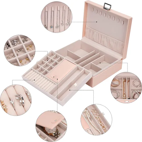 Miniatura 7 de ATAIMEISEN Caja organizadora de joyas, joyero de viaje, organizador de almacenamiento, caja de aretes, anillo, collar, caja grande de joyería