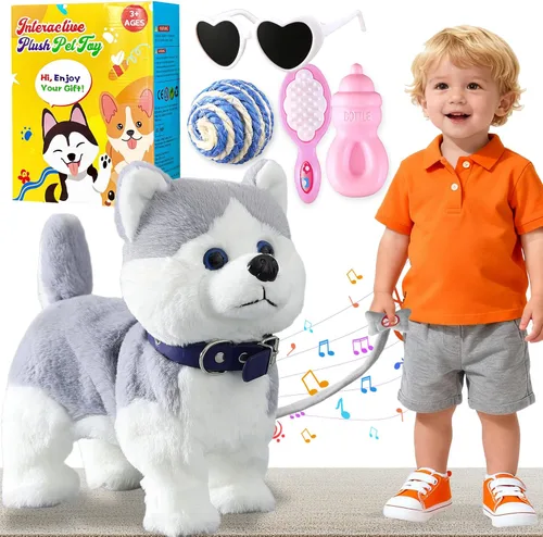 Miniatura 9 de HCdoujoy Perro Corgi juguete que camina y ladra, cachorro interactivo musical que canta y baila con control de volumen, camina con correa, menea