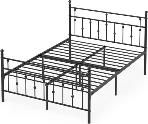 Miniatura 9 de Weehom Base de cama de tamaño matrimonial con cabecero y estribo, plataforma de metal, marco de cama debajo de la cama, diseño moderno para niños
