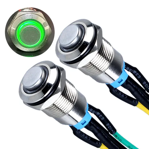 Miniatura 17 de 2 interruptores de botón con pestillo de 0.472 in con cable pre-soldado de 5.9 in 1NO 12V-24V ON-Off para orificio de montaje de 1/2 pulgada, anillo