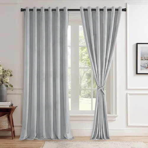Miniatura 38 de JIUZHEN - Cortinas de terciopelo gris de 63 pulgadas opacas para sala de estar - Cortinas gruesas de terciopelo con ojales para ventana