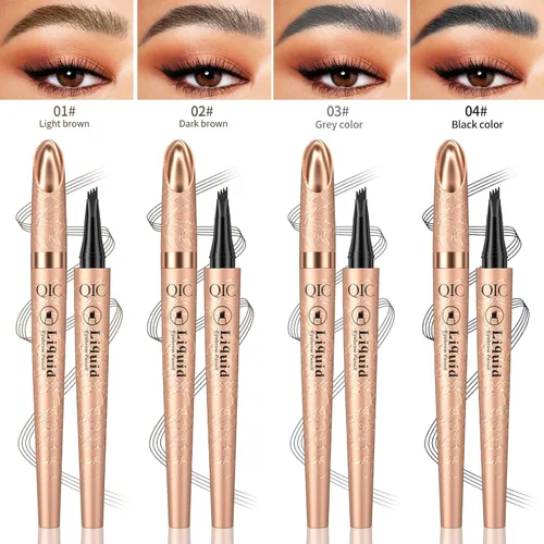 Miniatura 4 de Yulinlon Q706 Bolígrafo para cejas, de 4 puntas, maquillaje de cejas preciso, duradero e impermeable (1# Marrón claro)