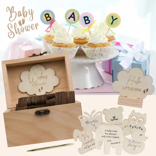 Miniatura 5 de Jecor Libro de visitas para baby shower, letreros de nube, alternativa para libro de visitas de baby shower, 60 formas de animales, incluyendo