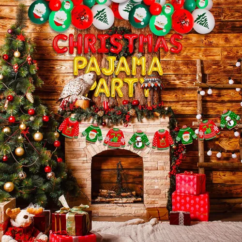 Miniatura 4 de LaVenty 14 piezas de pijamas de Navidad, decoración de fiesta de pijamas de Navidad, suministros de juegos para fiesta, decoración de fiesta fea