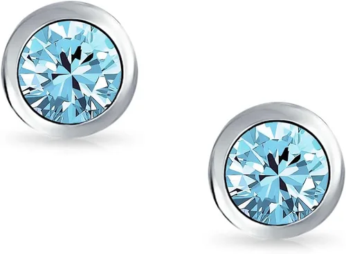 Miniatura 2 de Minimalist .75CT Tiny Round Bezel Solitaire AAA CZ Stud Earrings For Women .925 Sterling Silver Birth Month Colors 6MM
