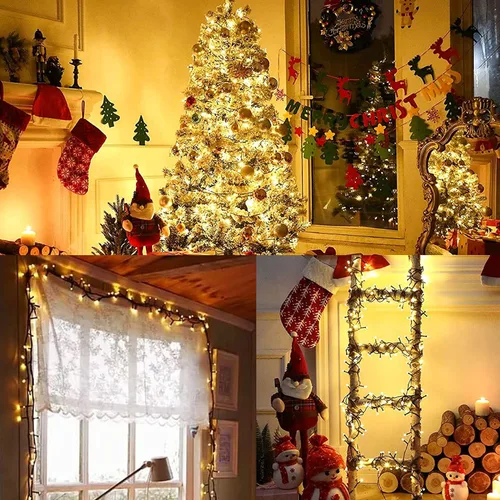 Miniatura 7 de YEGUO 200 luces LED de 66 pies para Navidad, exteriores, impermeables, cadena de luces blancas cálidas para interiores, 8 modos, cable verde, luz