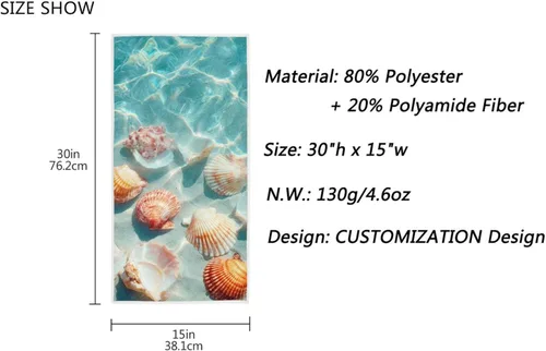 Miniatura 3 de Wfrish Toallas de mano de playa con conchas marinas, toallas de baño, toallas de baño de agua de mar verde azulado, toallas de baño, toallas de 1