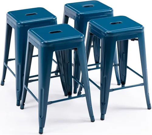 Miniatura 15 de Vogue Furniture Direct 24" Taburetes de bar de metal sin respaldo negros para interiores/exteriores, altura para encimera con asiento cuadrado