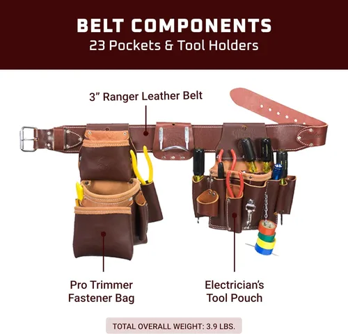 Miniatura 3 de Occidental Leather Pro Electrician Set – Pequeño – 23 bolsillos y portaherramientas – Cuero de primera calidad – Fabricado en Estados Unidos