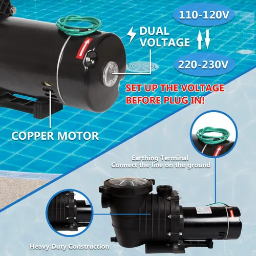 Miniatura 3 de TOPWAY 2HP 110V/230V Bomba de piscina de doble voltaje 114GPM filtro jardín lnground y piscinas sobre el suelo bomba de agua