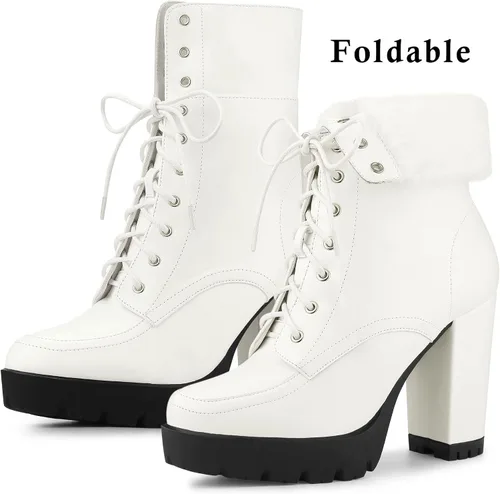 Miniatura 2 de Allegra K Botines de tacón grueso plegables con plataforma para mujer