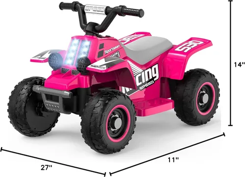 Miniatura 7 de ANPABO Juguete ATV de 6 V 7AH para niños, 4 ruedas para niños pequeños con faro, adelante y atrás, bocina, reproductor de música, USB, MP3, Rosa