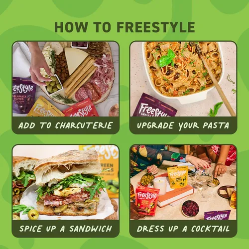 Miniatura 4 de Paquetes de aperitivos de aceitunas Freestyle Snacks - Como se vio en Shark Tank - Aceitunas verdes frescas sin hueso, 3 sabores, cultivadas