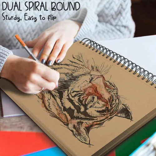 Miniatura 6 de 70 hojas de cuaderno de bocetos bronceado de alta calidad, 9 x 12 pulgadas, bloc de papel de dibujo encuadernado en espiral para bolígrafos de gel