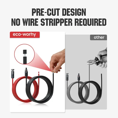 Miniatura 3 de ECO-WORTHY - Cable de extensión solar de 10 pies y 10 AWG, 30A/1000V CC, impermeable IP67 con conectores rápidos compatibles (rojo+negro)