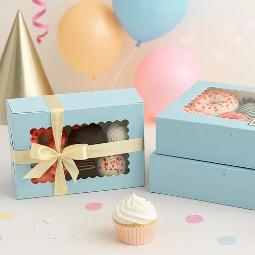 Miniatura 4 de OAMCEG Paquete de 30 cajas de galletas con ventana, 8 x 6 x 2.5 pulgadas, cajas de panadería para regalos de Navidad, postres, donas, pasteles