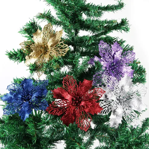 Miniatura 3 de Decoraciones de Navidad de Pascua con purpurina para árbol de Navidad (12 unidades) (morado)