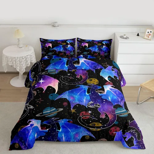 Feelyou Juego de ropa de cama con diseño de dragón y galaxia, cielo estrellado, para niños y niñas, diseño de dragón, decoración colorida, colección