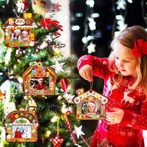 Miniatura 3 de Funrous 24 piezas Adornos de Navidad DIY Kit de marcos de fotos colgantes para árbol de Navidad y decoración de fiesta de Navidad