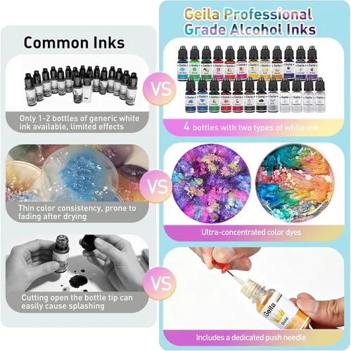 Miniatura 6 de Geila Juego de tintas de alcohol de 24 colores – Tintas de alcohol de alta concentración para resina, tinte vibrante de resina epoxi para placa