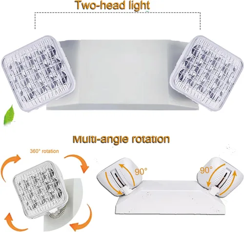 Miniatura 3 de Lámpara LED de emergencia – Luces comerciales y de salida con batería de respaldo (2 cabezales cuadrados) – Ajustable para el hogar y negocios – CA