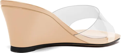 Miniatura 5 de WAYDERNS Sandalias de tacón bajo con cuña de PVC para mujer, con puntera cuadrada, de 2.0 in