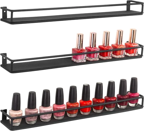 MyGift Juego de 3 estantes de exhibición de esmalte de uñas de metal negro y aceites esenciales, estante para tarros de especias de cocina