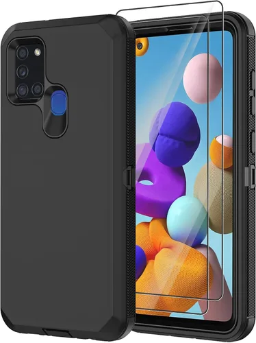 Funda para Galaxy A21s versión de EE. UU., carcasa de cuerpo completo A21s con protector de pantalla integrado, funda de protección híbrida de tres