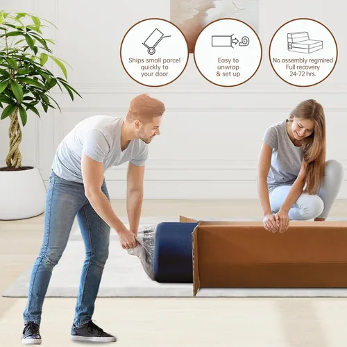Miniatura 4 de Nigoone Sofá cama plegable de espuma viscoelástica con cojín, silla reclinable, sofá cama individual convertible para invitados, futón, funda Azul