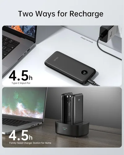 Miniatura 5 de Cargador Portátil, Paquete de 2 Bancos de Energía de 10000mAh, Estación de Carga Compartida, Paquete de Batería de Carga Rápida de 15W, Cargador