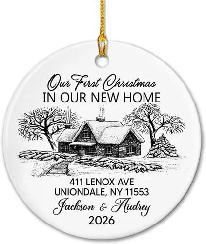 Miniatura 11 de Adorno de cerámica Our First Christmas Together, adorno de Navidad 2025 personalizado con nombre y fecha, renos para colgar en cerámica, regalo