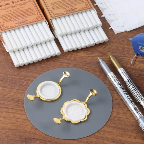 Miniatura 2 de Juego de sellos de cera, 40 varillas de cera de sellado blanco perla con pistola de pegamento, moldes de sellado de cera, alfombrilla de silicona