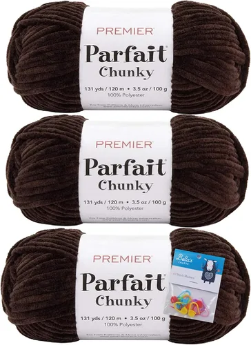 Miniatura 36 de Premier Yarns Parfait - Paquete de 3 unidades de felpilla gruesa de 3.5 onzas, peso supervoluminoso, paquete de 3 unidades con soportes para puntada
