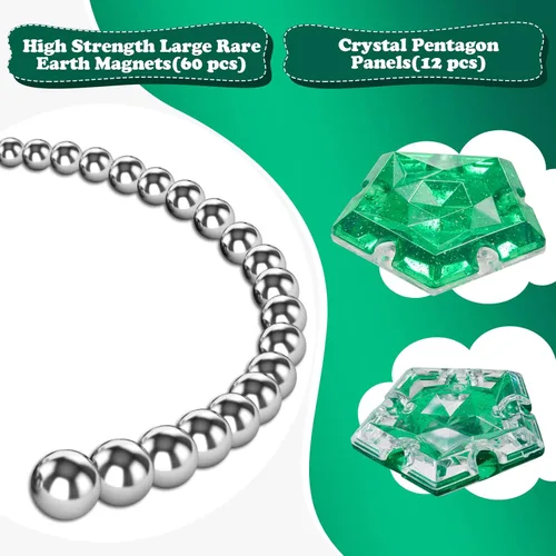Miniatura 3 de Esferas magnéticas antiestrés con imanes - Cristal verde holográfico con destellos - Juguetes magnéticos antiestrés - Juego de 12 piezas - Purpurina