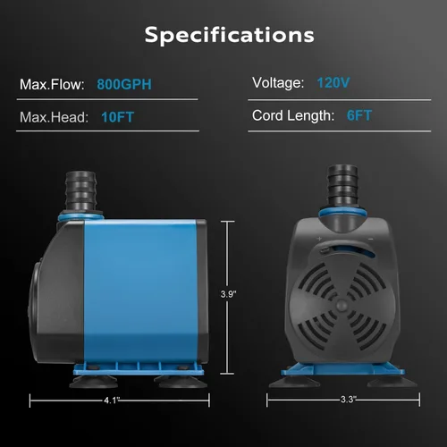 Miniatura 3 de TONGCHANT Bomba sumergible, 800 GPH y elevación de 10 pies Bomba de fuente de flujo ajustable de 60 W para tanque de peces de estanque pequeño