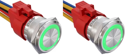 Miniatura 11 de APIELE Interruptor de Botón Pulsador con Pestillo de 10 Amperios 22mm 12V Ojo de Ángel LED Impermeable Aleación de Aluminio Redondo Autobloqueante