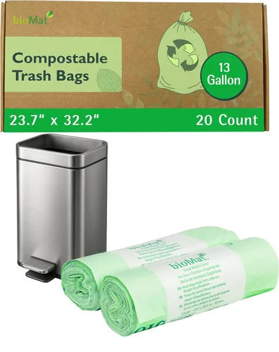 Miniatura 27 de bioMat Bolsas de basura compostables de 2.6 galones, 125 unidades, bolsas de basura pequeñas y planas para cocina, con certificación BPI, CMA y OK