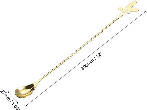 Miniatura 2 de uxcell Cuchara de bar para mezclar cóctel, 1 cuchara agitadora de acero inoxidable de 12 pulgadas de mango largo con patrón en espiral para café