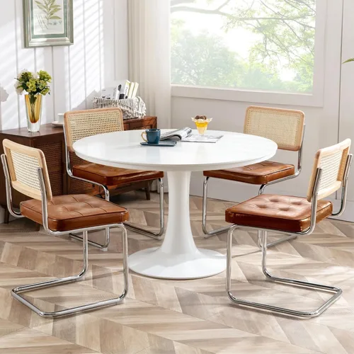 Zesthouse Juego de 4 sillas de comedor de ratán natural, modernas sillas de comedor con respaldo de madera maciza para cocina, sala de estar, diseño