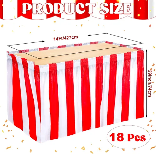 Miniatura 2 de 18 faldas de mesa a rayas rojas y blancas, desechables, decoraciones de mesa de carnaval, decoraciones de fiesta de circo para carnaval, circo