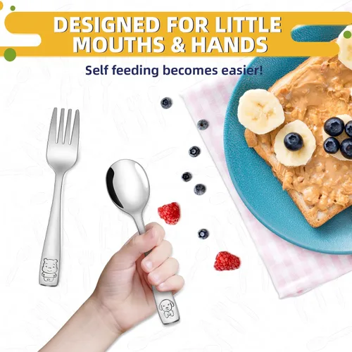 Miniatura 4 de VITEVER Utensilios para Niños Pequeños de 10 Piezas, Juego de Cubiertos de Acero Inoxidable para Niños, Tenedores y Cucharas Seguros para Niños
