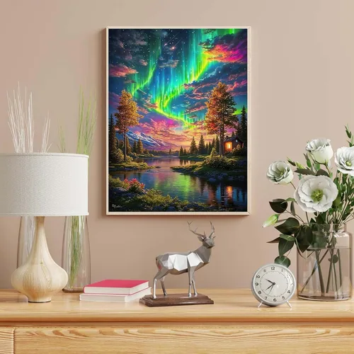 Miniatura 6 de HITO Kit de pintura de paisaje por números para adultos, Aurora para adultos, kits de pintura por números sobre lienzo para regalo, decoración